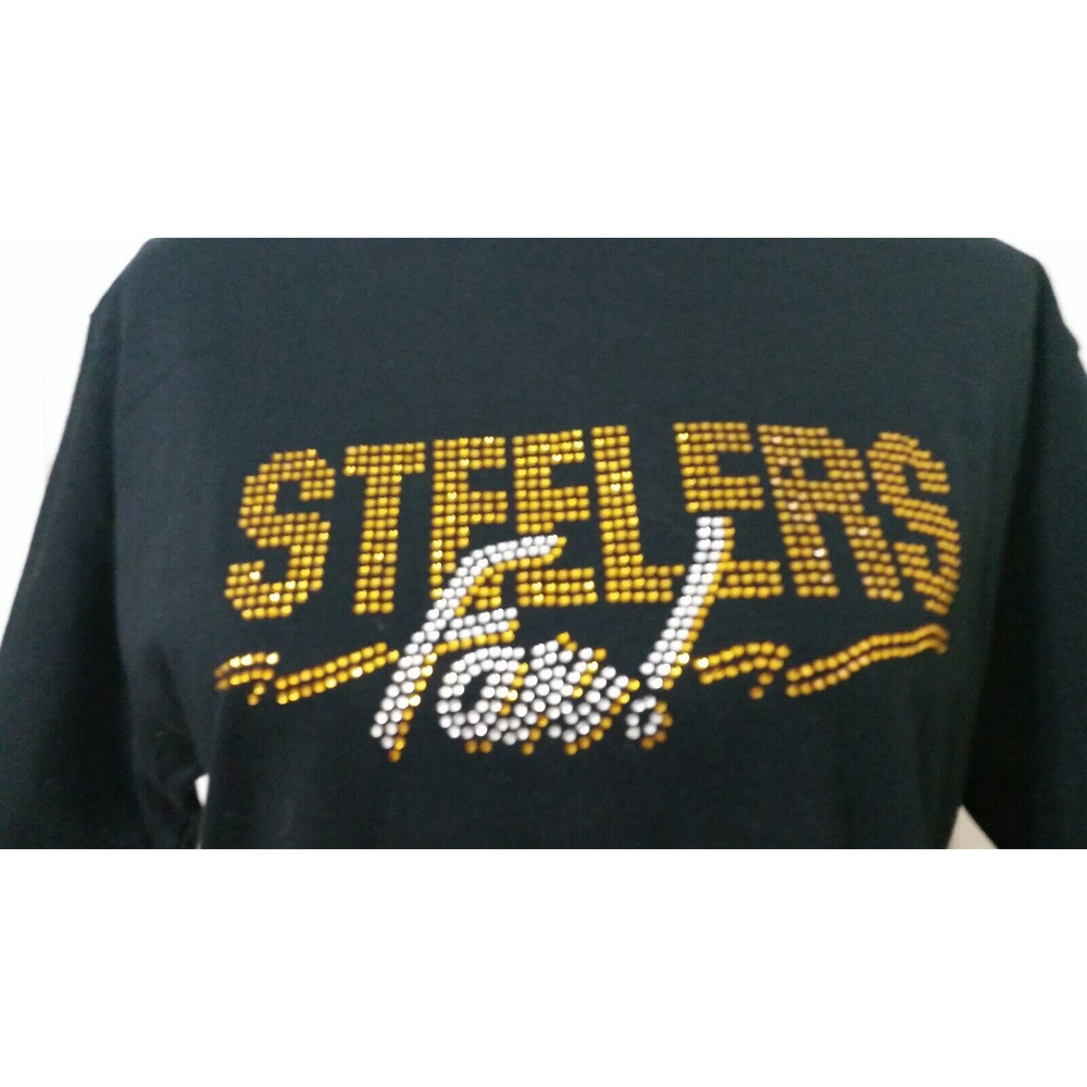 Womans Pittsburgh Steelers T-shirt Sparkle Shirt Black Rhinestones Sz M